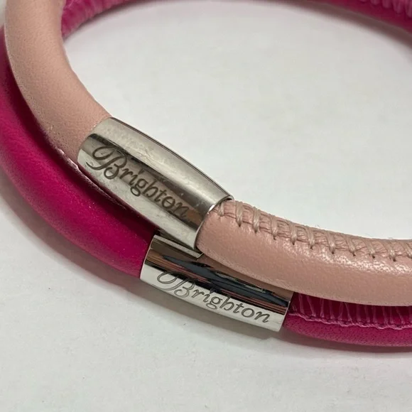 Brighton Woodstock Leather Magnetic Close Bracelet Sand & Passion Pink Set of 2 - Picture 4 of 4